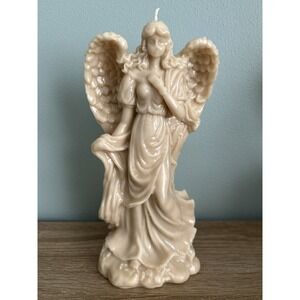 Beautiful Large Carved Angel Candle 11" Ivory Color Winged Angel New NOS